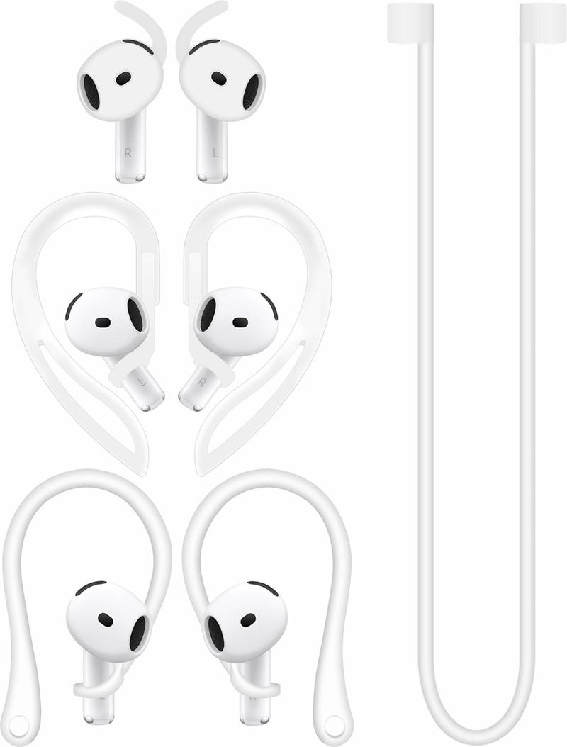 A-Focus Anti-Slip Set for AirPods 4 Silicone Adjustable Ear Hook Ergonomic Design Wings Wingtip Ear Hooks Tips Strap Sport Earbuds Accessories Eartip Compatible with AirPods 4th White - Image 1